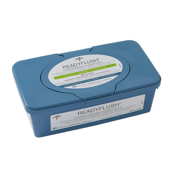 Medline ReadyFlush Large Adult-Sized 8x12 Personal Cleansing Cloths - Tub of 60 Flushable Wipes