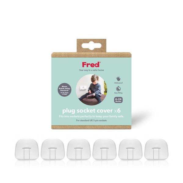 Fred Home Safety Plug Socket Covers | UK 3 Pin Plug Baby Proofing Covers | Includes 6 Safety Standard Approved Protectors | Pure White