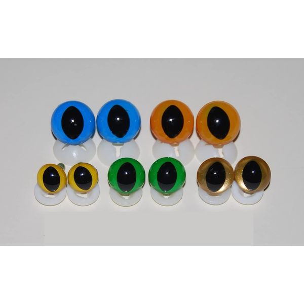 celloexpress Pack of 5 Pairs - CATS Mixed Eyes with Plastic Backs - 15mm - Safety Eyes for Soft Toy or Teddy Bear Making