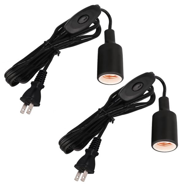 Set of 2, Zevnico Corded Socket, Bulb Socket, E26 Base, Black Pendant Light with Switch, Dedicated LED Light Socket, Plug Included, Cable, Cord Length 9.8 ft (3 m), Hanging Fixtures (2 Pieces, Black)