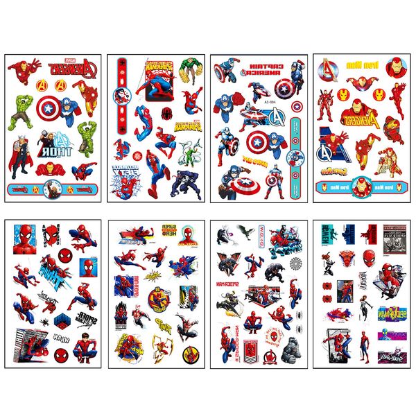 8 Sheet Spiderman Tattoos for Kids,Super Hero Avengers Temporary Tattoos Stickers for Boys,Fake Tattoos Spiderman Stickers for Children's Stick on Tattoos SuperHero Theme Birthday Party Bag Filler