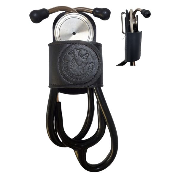 Stethoscope Holder pro with Clip,Handmade in USA Genuine Leather .Perfect for Physicians, Nurses, EMT, Medical Nursing Student. No More Neck Carrying, Work with Comfort (BLACK 1)