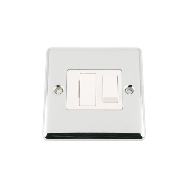Fused Switch - Polished Chrome - Classic - White Insert Plastic Switch - 13 Amp Switched Fused Spur Unit