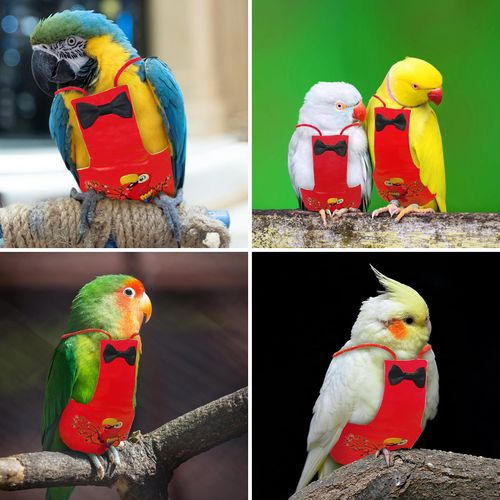 XQIGI Bird Diaper Washable Parrot Diapers Reusable Bird Flight Suit Nappies Protective Breathable Parrot Nappy Clothes for Budgie Canary Budgie Cockatiel(Red, Medium)