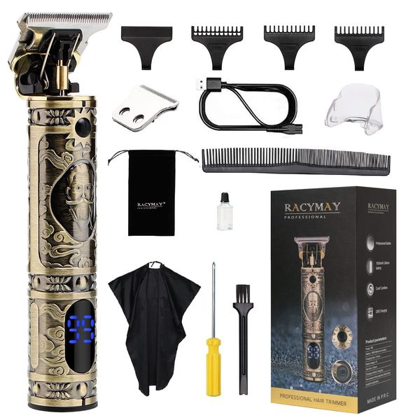 RACYMAY Professional Hair Trimmer for Men Beard Trimmer for Men Cordless T Blade Trimmers for Barbers Retro Mens Grooming Trimmers for Thick&Hard Hair LED Display