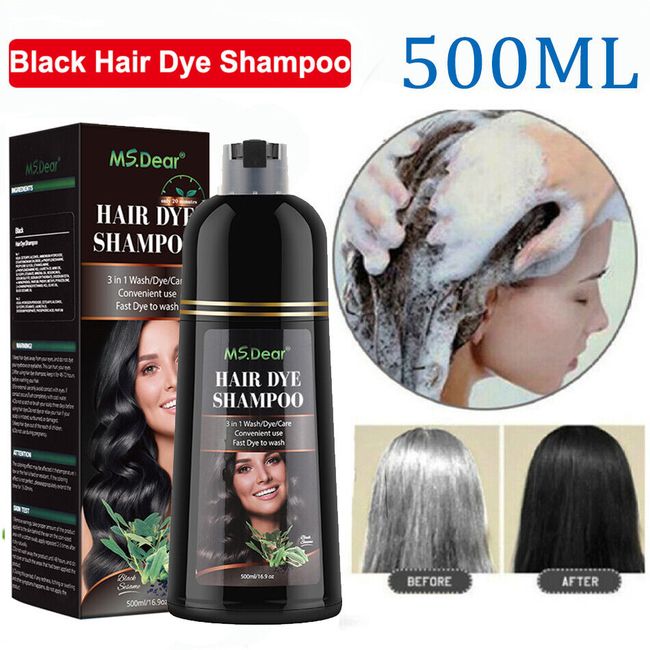 (🥇USA STOCK) 500ml Natural Plant Black Hair Color Dye Shampoo Permanent Unisex