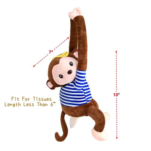CB Plush Tissue Holder Hanging Pouch Cute Cartoon Animals Paper Storage Tissue Tray Container Cover for Car, Home, Monkey-Blue