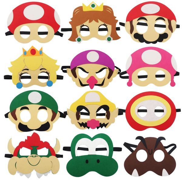 12Pcs Felt Mask, Birthday Game Themed Masks, Cosplay Party Masks, Felt Masks, Children's Party Masks, Character Masquerade, Halloween Dress Up Party Supplies for Boys and Girls Role Play