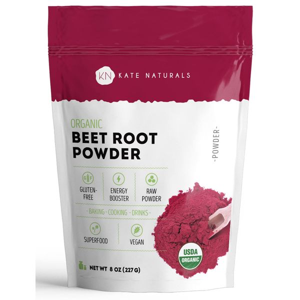 Kate Naturals Beet Root Powder for Baking & Smoothies (8oz) USDA Organic Beetroot Powder & Nitric Oxide Supplement for Increase Energy & Stamina Pre Workout. Gluten Free Organic Beet Powder