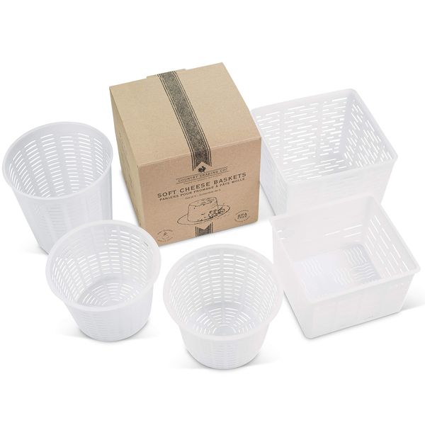 Country Trading Co. Cheese Maker Mould Set of 5 - Baskets for Making Ricotta Quark Cottage and Small Soft Goats Cheeses – Also Great for Paneer Press and Basic Vegan Cheeses – Made in Italy
