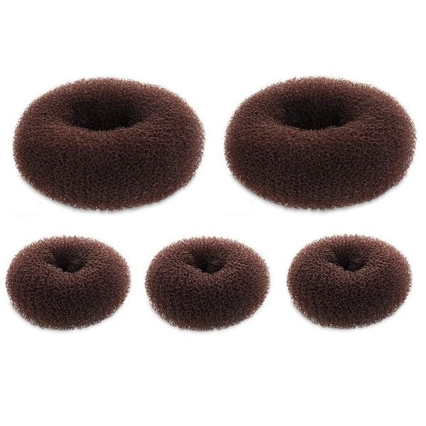 SQULIGT 5 PCS Donut Hair Bun Maker, Dark Brown Ring Style Bun Makers Set (2 Large and 3 Small)