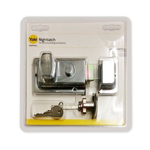 Yale Essentials High Quality Traditional 60mm Night Latch Front Door Lock for Secure Homes with Easy Fitting Template and Instructions, Yale Nightlatch, Suitable for Left and Right Hung Doors (Chrome) (Chrome)