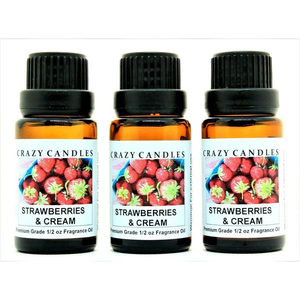 Crazy Candles Strawberries and Cream 3 Bottles 1/2 Fl Oz Each (15ml) Premium Grade Scented Fragrance Oil