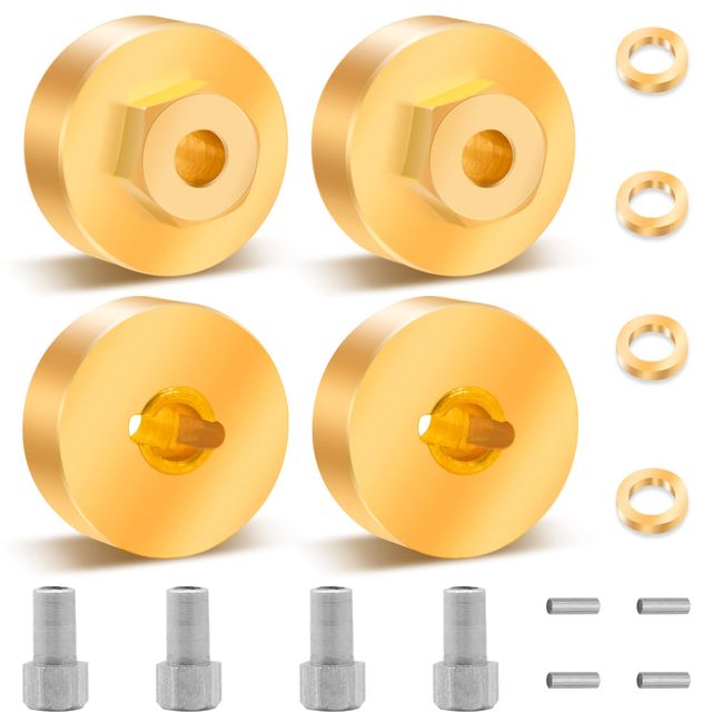 OGRC 4PCS Brass Wheel Weights 28g Wheel Weights with 8mm Hex Extended Adapter for Axial SCX24 C10 Jeep JLU Gladiator Bronco Deadbolt RC Crawler Car - 7g/pc