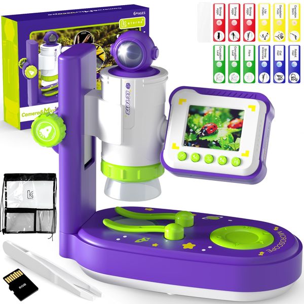 LC eterna Microscope for Kids, 3-in-1 1000× Zoom Digital Microscope Science Kits, Mini Microscope with Handheld Camera Design Educational Toys, Gifts for Boys Girls 6+ Years Old