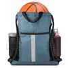 BeeGreen Blue Sport Cinch Bag String Backpack with Shoe Compartment and Two Side Mesh Pockets Machine Washable Sturdy Gymsack Drawstring Sackpack
