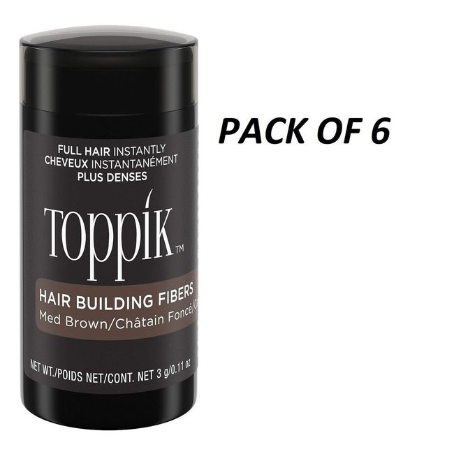 Toppik Hair Building Fibers, Medium Blonde, 3g (.11 OZ.) - PACK OF 6