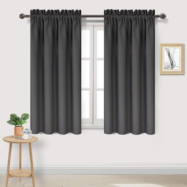 DWCN Dark Grey Room Darkening Blackout Curtains - Thermal Insulated Privacy Energy Saving Window Curtain Drapes 38 x 45 inch Length, Set of 2 Bedroom Living Room Curtains