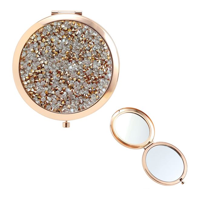 nalaina Compact Mirror, Hand Mirror, Double-Sided Mirror, 1X, 2X Magnifying Mirror, Stainless Steel Mirror, Unbreakable Mirror, Round Metal Pocket, Women&#39;s, Ultra Lightweight, Popular, Fashionable