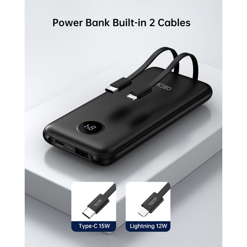 Qecvec Portable Charger, 2-Pack 10000mah Power Banks, Sharing Charging Station, 15W Fast Charging Battery Pack, Portable Charger with Cords for iPhone Series, Galaxy S24/23, Pixel and More