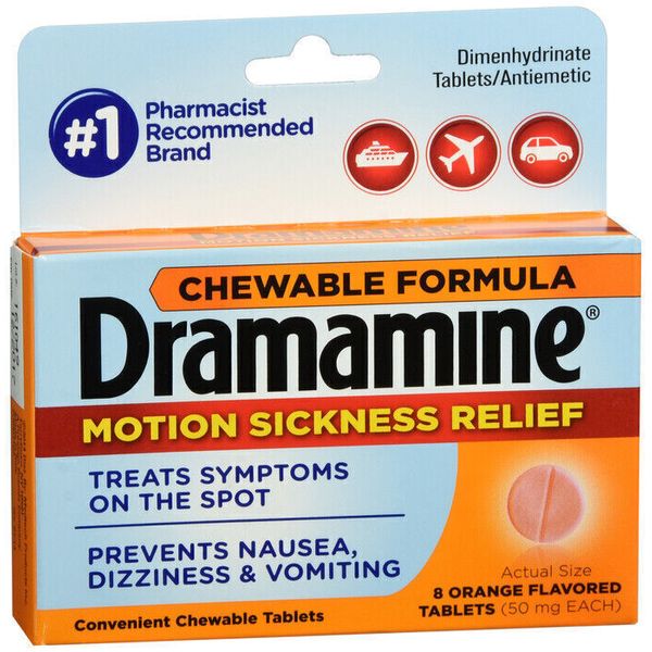 Dramamine Chewable Formula Tablets Motion Sickness 8 Chewable Orange Tablets