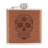 Black Sugar Candy Skull 6oz PU Leather Hip Flask Tan
