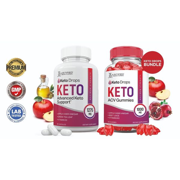 Keto Drops Keto ACV Gummies 1000mg & Keto ACV Pills 1275MG Bundle