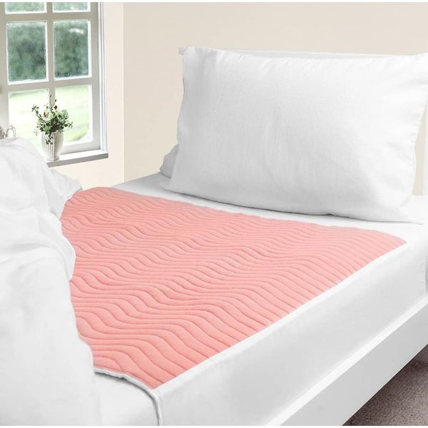 Waterproof Absorbent Incontinence Bed Pad Mattress Protector, withTucks (Pink)