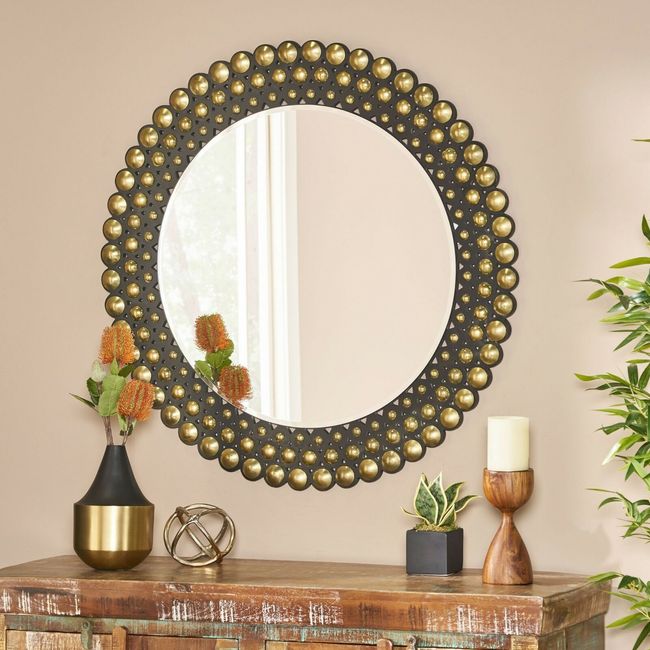 Abels Contemporary Studded Round Wall Mirror