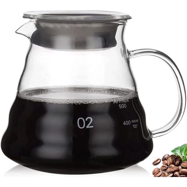 Glass Coffee Server for Drip Coffee Maker, Standard Glass Coffee Carafe, Coffee Pot with Lid, Clear, 02 600ml(20oz)