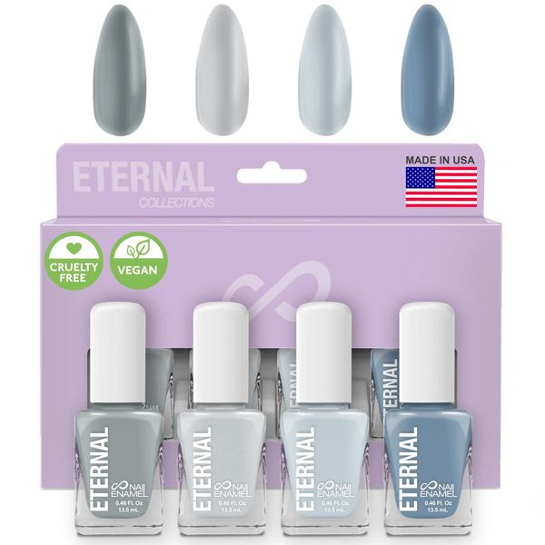 Eternal Gray Nail Polish Set for Women (MINIMALIST) - Light Nail Polish Set for Girls - Lasting & Quick Dry Natural Nail Polish Kit for Home DIY Manicure & Pedicure - Made in USA, 13.5mL (Set of 4)