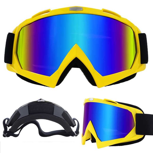 E-Soul Motorrad Goggle Motocross Wind Staubschutz Fliegerbrille Snowboardbrille Schneebrille Skibrille Wintersport Brille Für Damen Und Herren Jungen Und Mädchen (Yellow Multicolor)