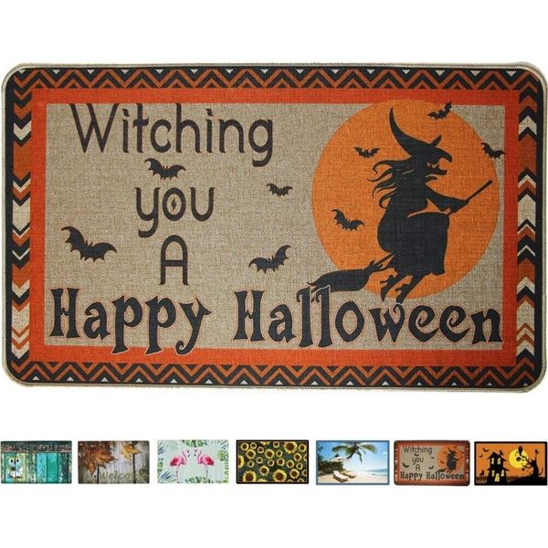 Halloween Doormat Non Slip Front Door Mat, Easy to Clean Low Profile Mat for Ent