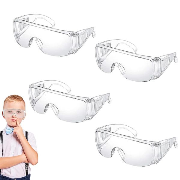 HBINGL 4Pcs Safety Glasses, Protective Glasses, Safety Goggles, Clear Eyewear Protective, Anti Splash Scratch Resistant Dust Proof, Lenses UV Over Glasses for Construction Laboratory Chemistry Class