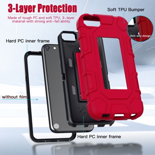 ZoneFoker Heavy Duty Shockproof Rugged Case for iPod Touch 7/6/5 Generation - Kids Girls Red