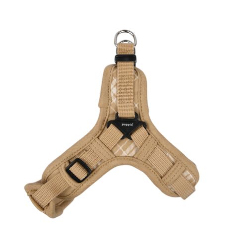 Puppia Corwin Dog Harness X Fashionable Checkered Pattern Spring Summer Harness for Small and Medium Dogs, Beige, Medium