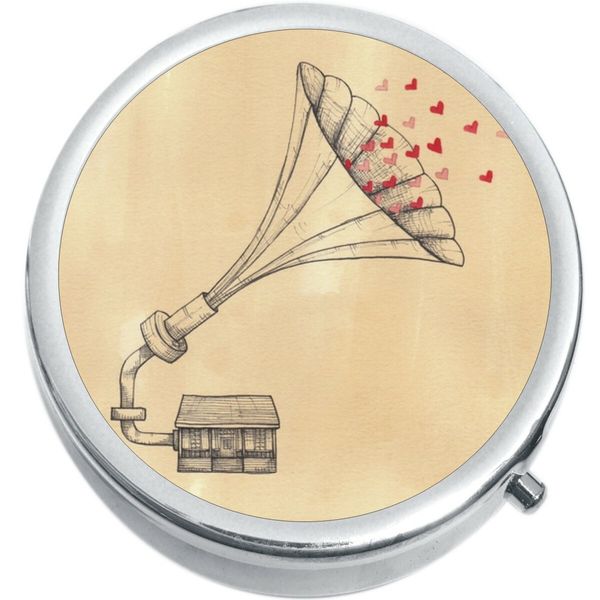 Phonograph Hearts Medicine Vitamin Pill Box
