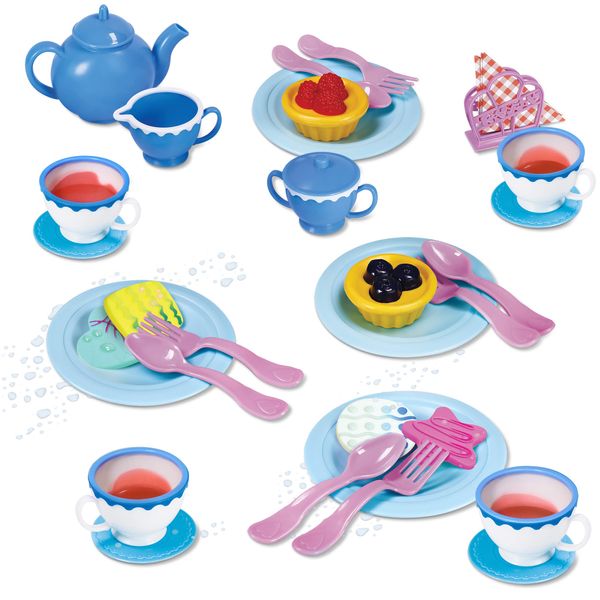 Kidzlane Play Tea Set for Little Girls | Kids Tea Party Set with Water Activated Color Changing Tea Cups & Cookies | 34 Piece Tea Party Set for Little Girls | Toy Tea Set | Dishwasher Safe Plastic