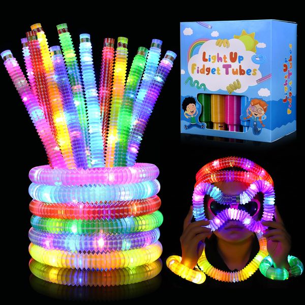 Gigilli 24 Pack Glow Sticks Party Favors for Kids 8-12 4-8, Easter Gifts Fillers Glow Necklaces Bracelets Birthday Goodie Bag Stuffers, Light Up Toys Pop Tubes Bulk Glow in the Dark Party Supplies