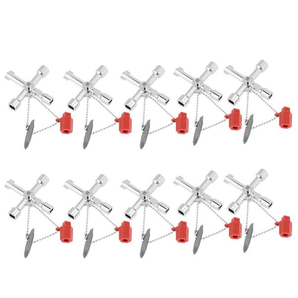 Sheens 10pcs Universal Intersect Key Multifunctional 4 Way Intersect Key Wrenches for Electrical Cupboard Box Water Meter Valve