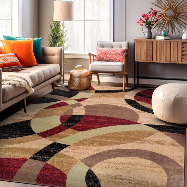 Rugshop Area Rug Modern Geometric Circles Rug Rugs for Living Room Jute Rugs 5x7