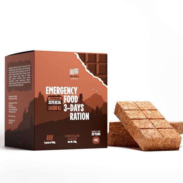 Emergency Food Supply 3-days 72 hours Chocolate Biscuit Bars MRE Meals Military 2023 Survival Kit - 20 Years Shelf Life Camping Hiking Supplies