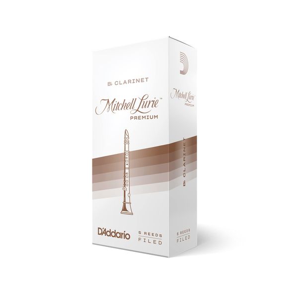 D'Addario Woodwinds Mitchell Lurie Premium Bb Clarinet Reeds - Filed, Featuring Thinner Tip, Thicker Spine - Strength 2.5, 5-Pack