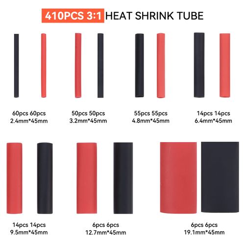 Heat Shrink Tubing Kit, Preciva 410pcs Cable Insulated Sleeving Tubes, Shrink Ratio 3:1, Electric Insulation Heat Shrink Wrap Cable Sleeve, Waterproof Heat Shrink Sleeves, 7 Sizes, 2Colors