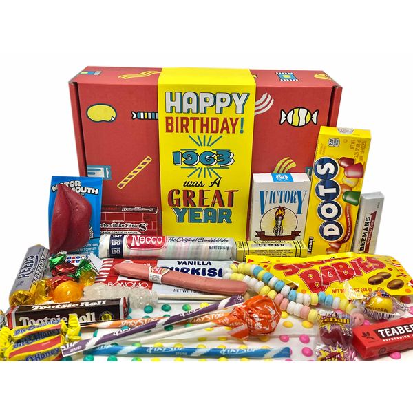 RETRO CANDY YUM ~ 1963 60th Birthday Gift Box Nostalgic Candy Assortment from Childhood for 60 Year Old Man or Woman Born 1963 Jr