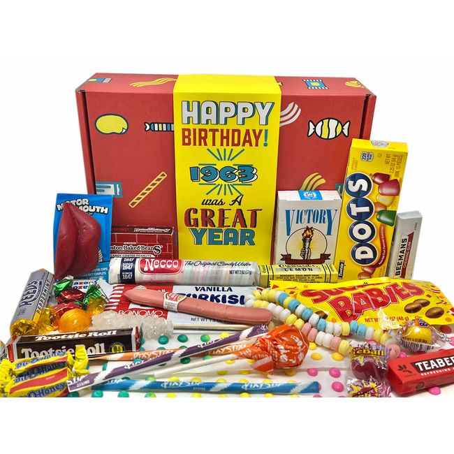 RETRO CANDY YUM ~ 1963 60th Birthday Gift Box Nostalgic Candy Assortment from Childhood for 60 Year Old Man or Woman Born 1963 Jr