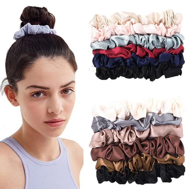 12 Pack Satin Hair Scrunchies Silk Elastic Soft Hair Ties Hair Bobbles Elastic Bands Ponytail Holder Hair Accessories for Women and Girls