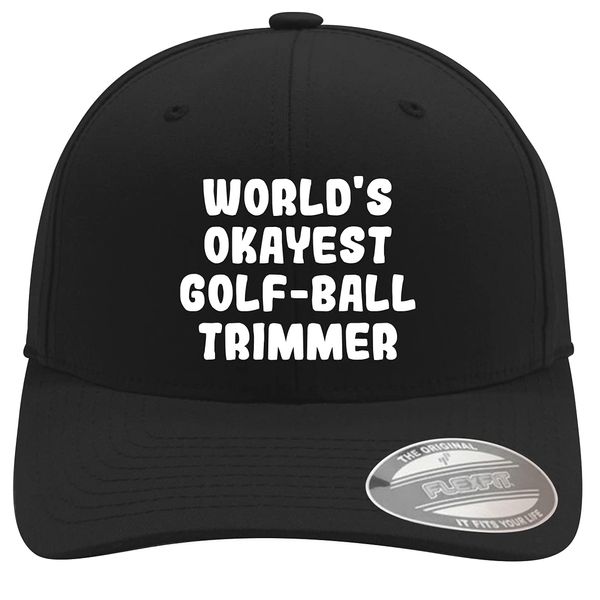 World's Okayest Golf-Ball Trimmer - Soft Flexfit Baseball Hat Cap, Black, Small/Medium