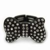 Avalaya 25mm Across/Matte Black Bow Ring with Clear Crystals/Size 7/8 Expandable