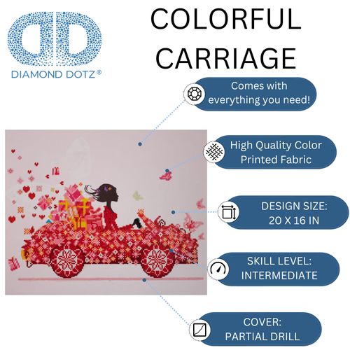 DIAMOND DOTZ at Home - Colorful Carriage, Partial Drill, Round Dotz, Diamond Painting Kits, Diamond Art Kits for Adults, Diamond Art Car, Diamond Art, 20"x16"